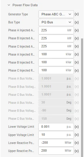 配电网交流电压源潮流参数设置